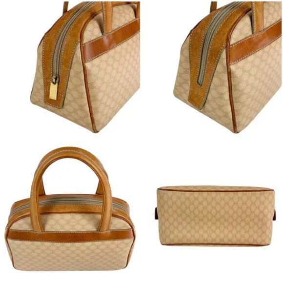 Celine Mini Boston Bag Top Handle Bag Macadam Pattern Beige Vintage - Picture 3 of 10